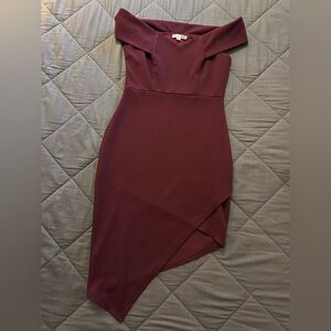 Fashion Nova Asymmetrical Burgundy Dress